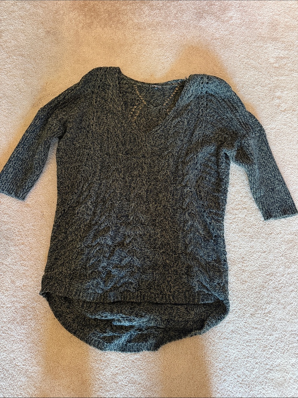 Express Dark Gray V-Neck Cable Knit Sweater